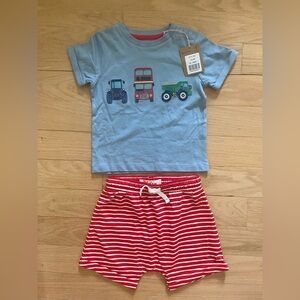 Baby Boden Light Blue Tee with Red Trim